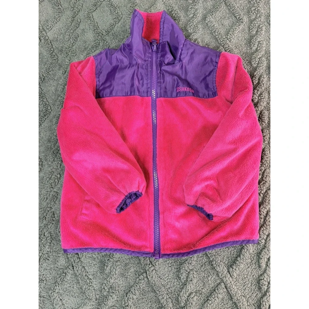 OshKosh Bgosh Girls 4T Reversible Fleece Jacket Pink Purple Full Zip